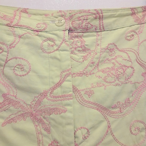 LILLY PULITZER women's size 8 cotton capris pants green pink embroidered palms - Picture 6 of 7